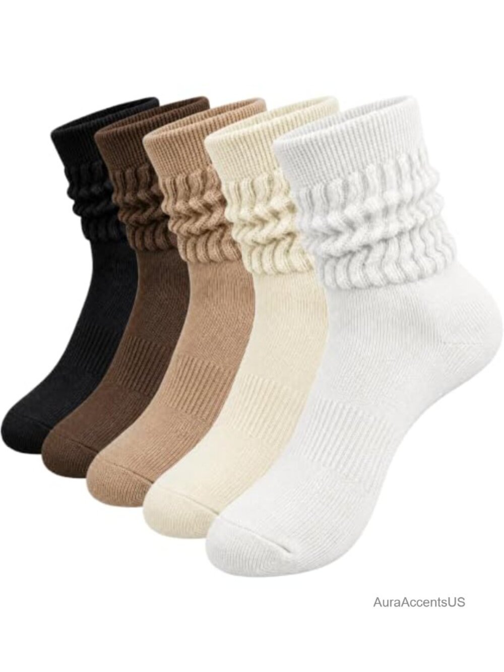 Loritta Womens Cotton Slouchy Scrunch Crew Socks 5 Pairs Mid-Calf Soft